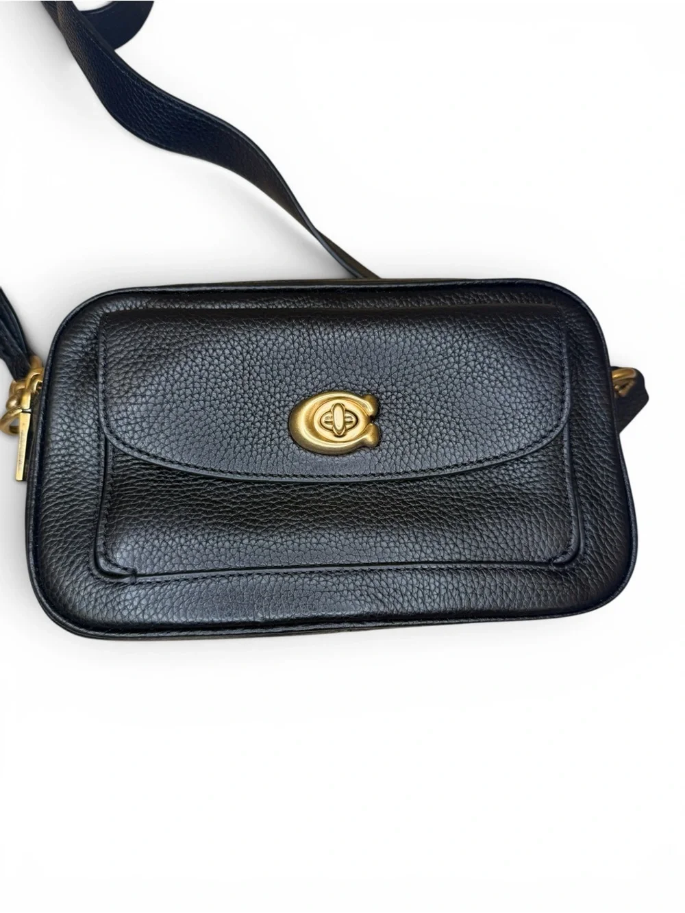 Coach Black Pebbled Leather Crossbody with Gold-Tone Turnlock